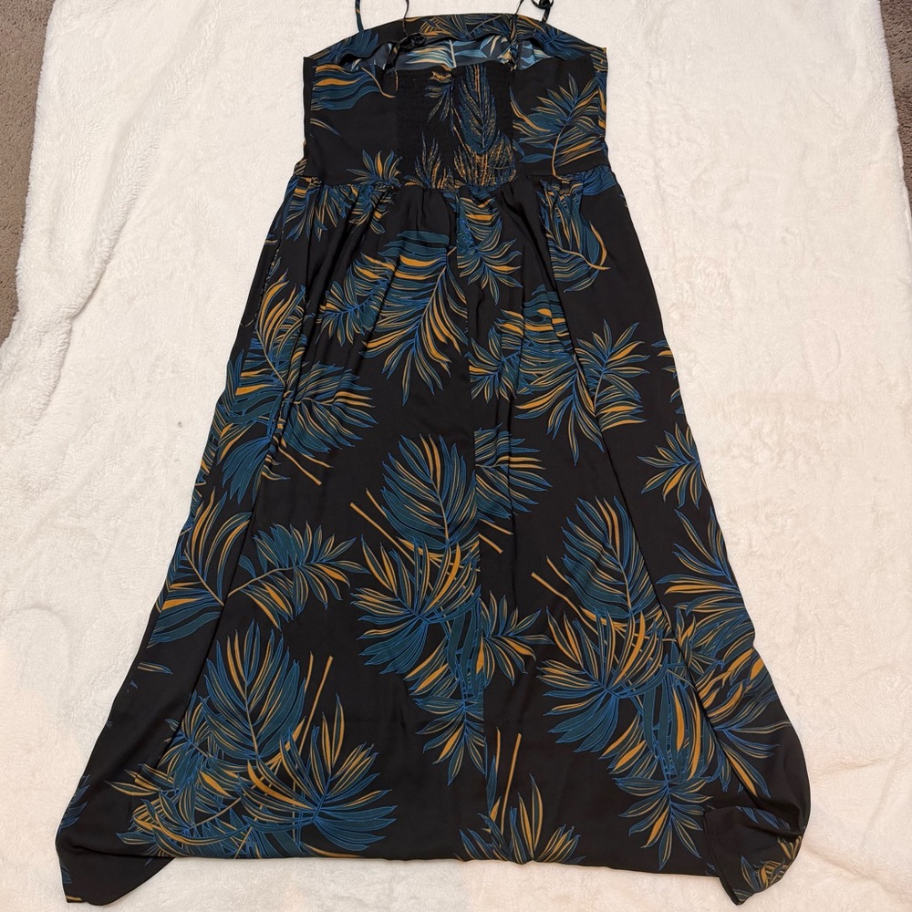 Goodthreads Georgette Smock-Back Cami Maxi Navy Dress Tropical Palm Size XL - Picture 4 of 7